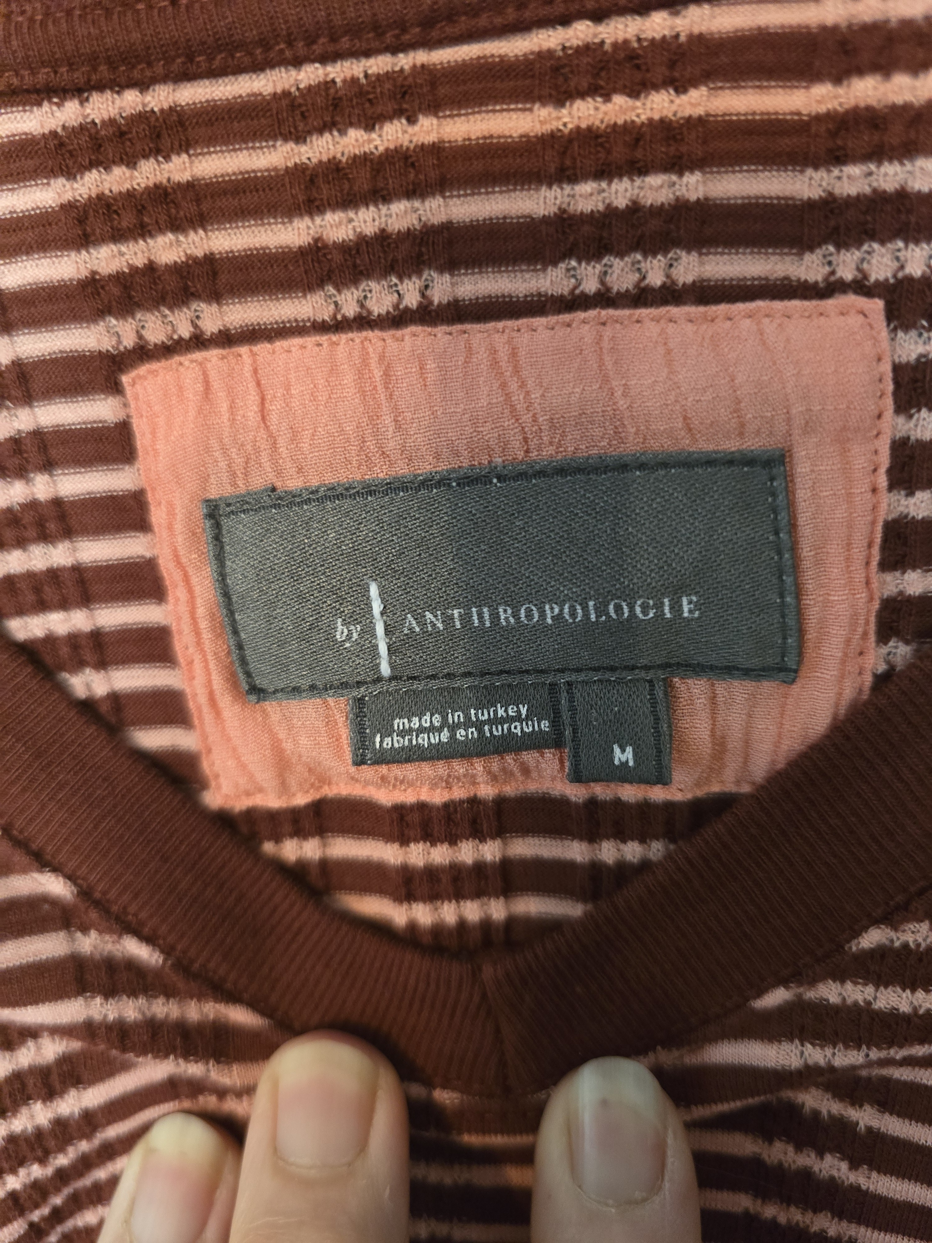 O Anthropologie Striped V-Neck Pullover in Burgundy and Cream Medium thumbnail 2