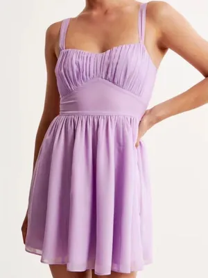 Abercrombie & Fitch Lavender Purple Mini Smocked Dress Ruched Chiffon NWT Size M thumbnail 1