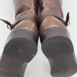 Talbots Womens 7AA Riding Boots Tall Brown Pebbled‎ Leather Gold Buckle Full Zip thumbnail 16