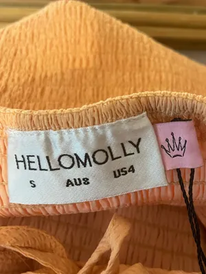 NWT Hello Molly LA DEVOTEE DRESS PEACH Puff-Sleeve Smocked Mini Small thumbnail 5