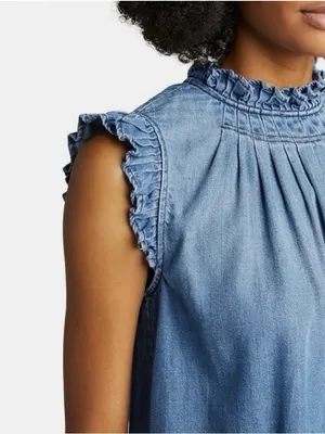 Frame Denim Joanie Top Sleeveless Ruffle Blue Size S thumbnail 3