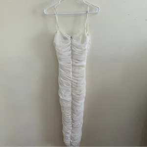 House of CB Sirene Gathered Organza Mesh Dress Ivory, M thumbnail 4