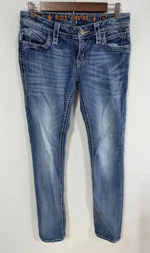 Rock Revival Johanna Straight Jeans Women's 28 Blue RJ8250T25 Embellished Boho thumbnail 1