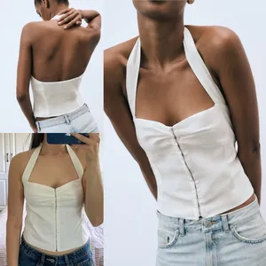 Zara white ruched halter neck open back hook closure front top thumbnail 2