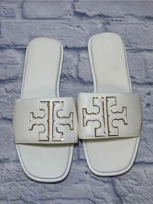 TORY BURCH Double T Sport Leather Slide Sandal Perfect White Size 9.5 (40) thumbnail 2