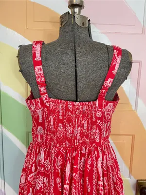 NWOT Crown & Ivy Tropical Red Sea Stripe Cotton Smocked Maxi Dress Petite L🧡🎀 thumbnail 9