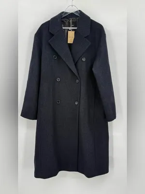 MANGO Double Breasted Pinstripe Long Wool Blend Coat Navy Dark Grey Women’s XXL thumbnail 3