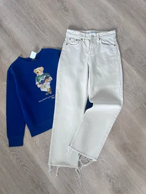 Zara Straight Leg Jeans Light Beige Color Size XS thumbnail 1