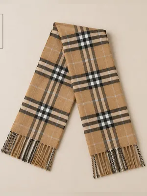 Burberry Nova Check Scarf Camel Plaid Merino Wool Cashmere Blend Made inScotland thumbnail 1
