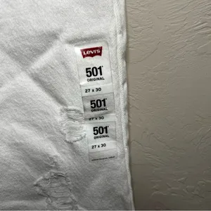 NWT Levi's 501’s White Distressed High‎ Rise Raw Hem Straight Leg Denim Jeans thumbnail 6