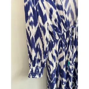 Blue Island Size M Ikat Print‎ Coverup Dress Boho Drawstring Waist Vacation thumbnail 3