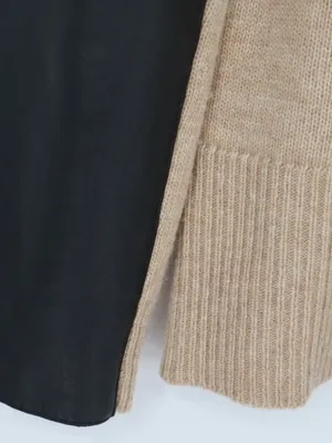 J.Crew Wool Cashmere V-Neck Sweater Small Tan Leather Sleeve Panels Tan thumbnail 12