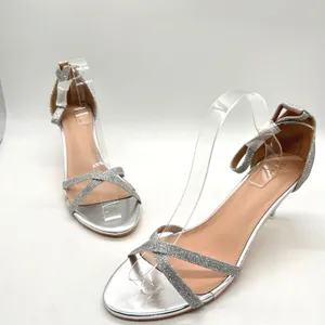 Allegra K Sandals Womens 11 Silver Glitter‎ Strap Stiletto Heels Open Toe NEW thumbnail 5