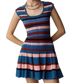 NWT Anthropologie Maeve Beca Ribbed Sweater Fit & Flare Striped Mini Dress Sz M thumbnail 1