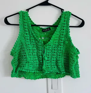 Green Crochet Rosette Crop Top Fairycore Boho Medium thumbnail 1