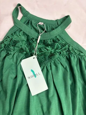 Green lace halter top with floral embroidery thumbnail 3