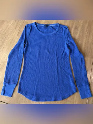 GAP Blue Scoop Neck Long Sleeve Waffle Knit Thermal Top Size Medium thumbnail 2