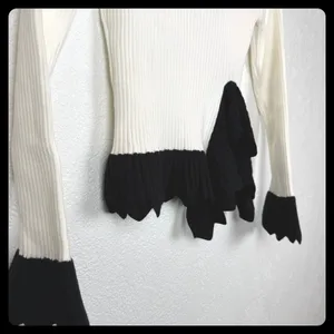 Balletcore Bow Coquette‎ Girl Ribbed Knit Square Neck Sweater Ruffle Hem thumbnail 2