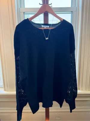 Black Lace-Sleeve Women's Sweater thumbnail 2