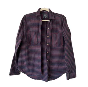 Boyfriend Button Down Shirt Striped Navy Blue Red thumbnail 1
