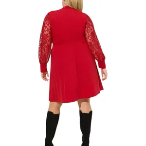 NWT Torrid Red At The Knee Jersey Lace Sleeve Mock Neck Skater Dress Size 1X thumbnail 3