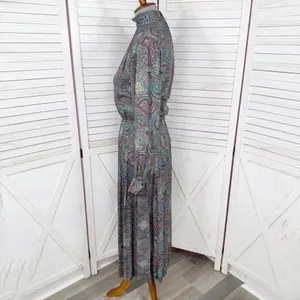 Vntg J.G. Hook Paisley Pleated Mock Neck Maxi Dress Green Multi Size‎ 4 Heritage thumbnail 2