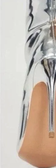 Shiny Silver Ankle boots Size 37 US 7 costume club high heels stiletto party thumbnail 1