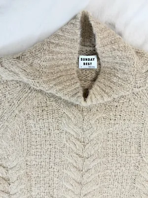 Aritzia Sunday Best Melly Alpaca Wool Cable Knit Sweater – Heather Oatmeal – S thumbnail 7