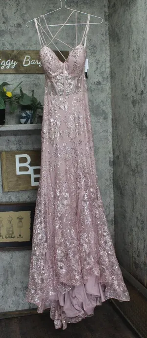 Blondie Nites Juniors Glitter Sequined Corset-Bodice Gown Dress Rose Pink 15 thumbnail 1