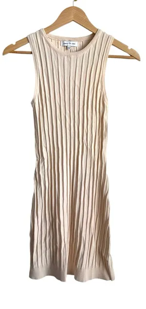 Anthropologie Jacquie The Label Textured Ribbed Knit Fitted Mini Dress Ivory Small thumbnail 1