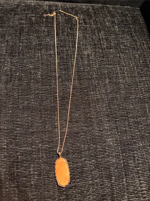 Retired Kendra Scott Macrame Reid Rose Gold Peach Long Pendant Necklace thumbnail 2