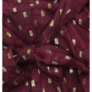NWT B. Darlin Double Tiered Chiffon Sheer Puff Sleeve Dress Wine Red / Gold 1/2 thumbnail 10