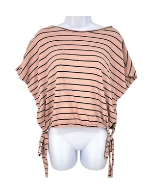 Lucky Brand Striped Short Sleeve Top With Side Ties Pink Size Medium Boho Chic thumbnail 1