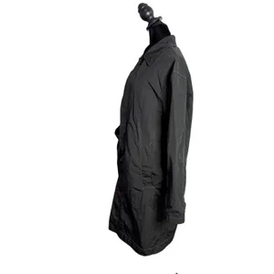 Zara Black Nylon Long Trench Coat Rain Wind Jacket Womens M Minimalist Crinkled‎ thumbnail 7