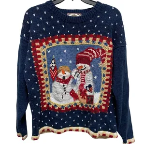 Tiara International Knit Ugly Christmas Sweater Snowman American Flag Medium thumbnail 1