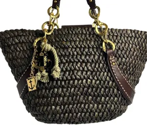 Juicy Couture Y2K Woven Straw Nautical Anchor Charm Tote Bag Brown thumbnail 1