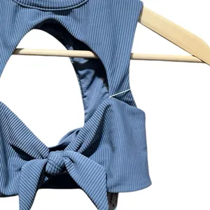 Frankies Bikinis NWT Gray Ronnie‎ Ribbed Neck Tie Top Size Small thumbnail 8
