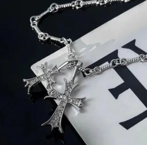 CZ Double Cross Pendant Necklace for Men Women Unisex Hip Hop Style thumbnail 2