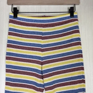 Zara Pants‎ Womens Sz S Knit Striped Colorful Pull On Yellow Red Blue Ribbed thumbnail 5