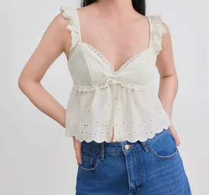 ZARA 100% COTTON SQUARE NECK SOLID WAVE TRIM KNOTTED CROP CAMI TOP thumbnail 1