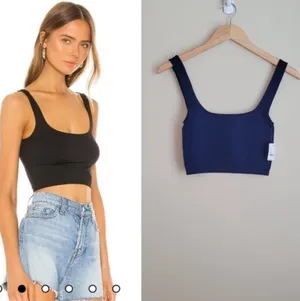 NWT Free People Navy Blue Crop Top Tank Medium/Large thumbnail 2