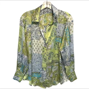 Zara Green and Blue Paisley Button-Down Shirt thumbnail 4
