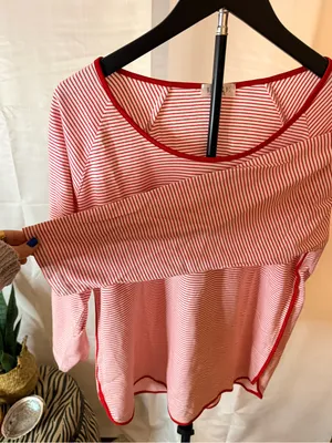 Lake Womens Red Striped Sleep Top 3/4 Sleeve Lounge Pima Cotton Classic Prep thumbnail 5