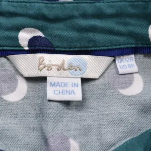 Boden Teal Green Crescent Moon Polka Dot Shirt Dress US 8R Navy Piping Belted thumbnail 6
