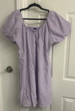 Old Navy Women’s Medium Lavender Purple Swiss Dot Smocked Puff Sleeve Dress thumbnail 1