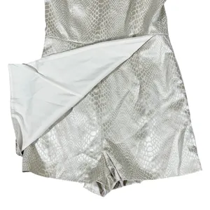 Pants Store One Shoulder Snakeskin Print Romper Silver Metallic Skort Size M thumbnail 3