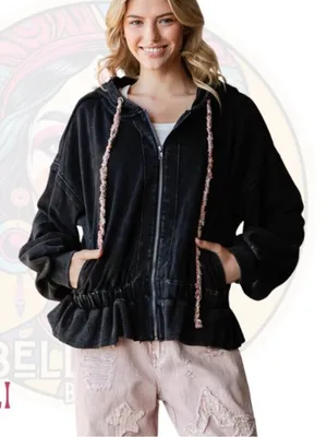 OLI & HALI Black Soft Washed Zip Oversized Hoodie Jacket J505B size medium boho thumbnail 8