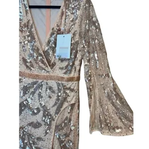 MAC DUGGAL 5222 Sequin Faux Wrap Split Long Sleeve Gown Size 8 New w/ Tag $598 thumbnail 13