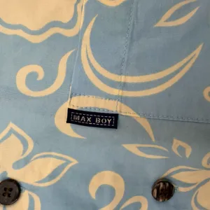 Max Boy Blue Cream Hawaiian Print Button Down Mens Short Sleeve Shirt Size Large thumbnail 6