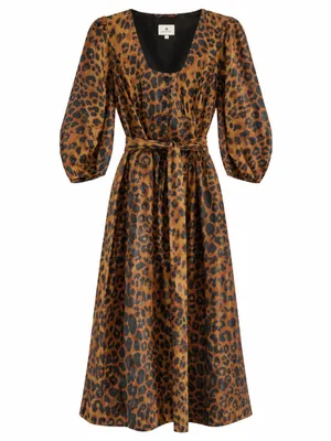 Tuckernuck Leopard Graciela Dress Womens 6 Brown NWT Square Neck Puff Sleeve thumbnail 4